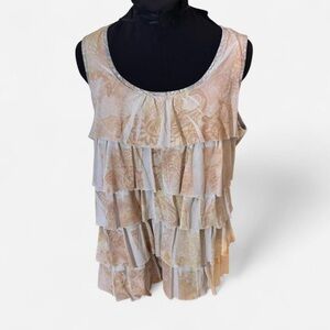 Source Unknown Layered Floral Blouse - Cream and Gold